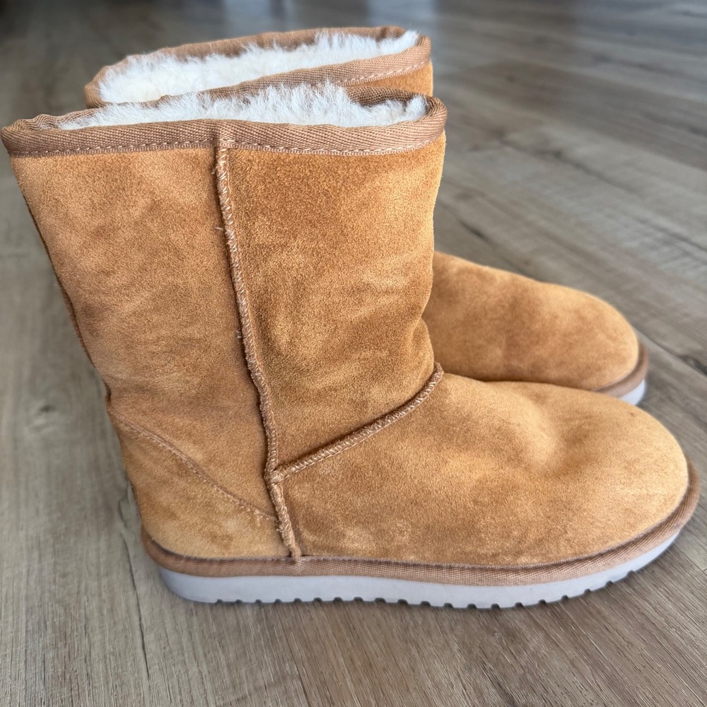 Koolaburra by UGG Victoria Short Chestnut Suede Fur Boots 1017090 Womens 7